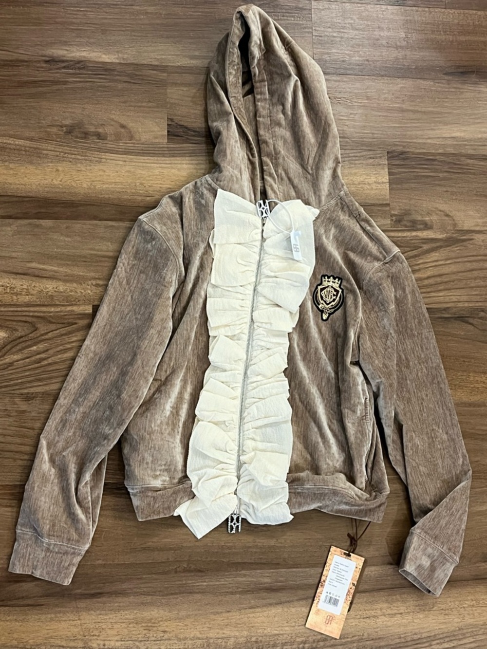 Brown Hooded Ruffle Zip-Up Sweatshirt - BIRTH OF ROYAL CHILD